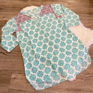 Hatley Block Print Swim Cover-Up Tunic Large Coastal Boho Resort Wear Beach